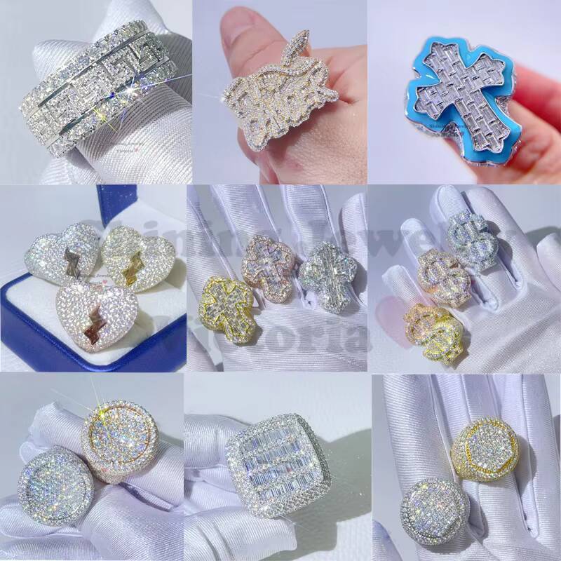 Fashion Jewelry Rings 14k Gold Plated S925 Lab Grown Diamond Engagement Ring for Men Vvs Moissanite Diamond Hip Hop Cross Ring