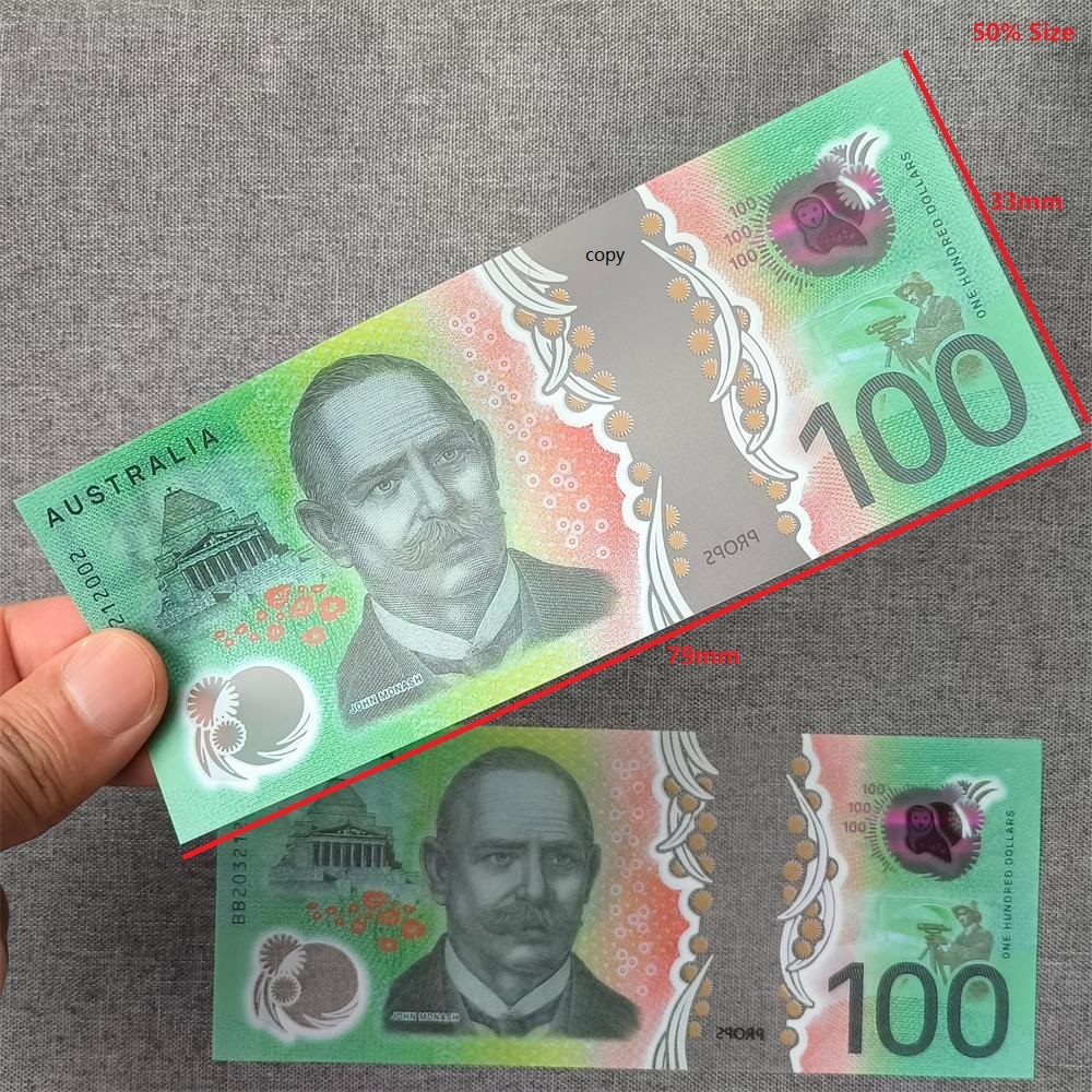 5A ULTRATHIN Australian Polymer Fake Money 0.08mm Prop Money Australia Prop Money AUD 50 100 Bulk Double Sides Matte 100pcs 75*32mm 50% Size