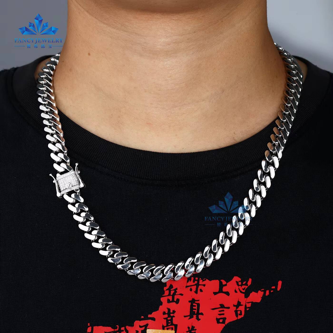 Hiphop Jewelry 925 Silver Moissanite Choker Necklace Thick Cuban Link Plain Iced Rose Gold Plated Sizes 8mm 10mm 12mm 15mm