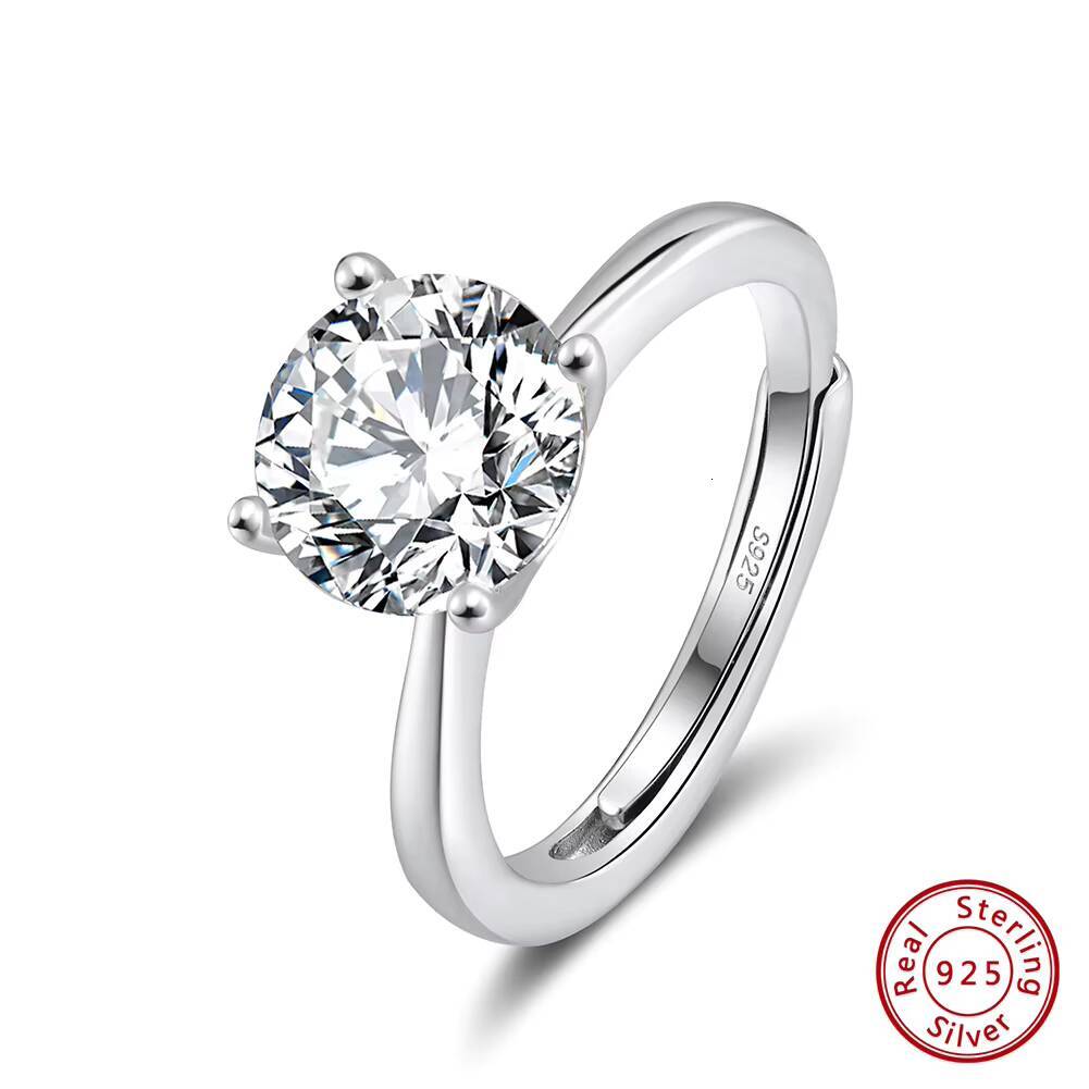 Rinntin LZR37 FourClaw Setting Premium 8A Cubic Zirconia 925 Sterling Silver Engagement Rings Round Cut 1ct 2ct 3ct 4ct