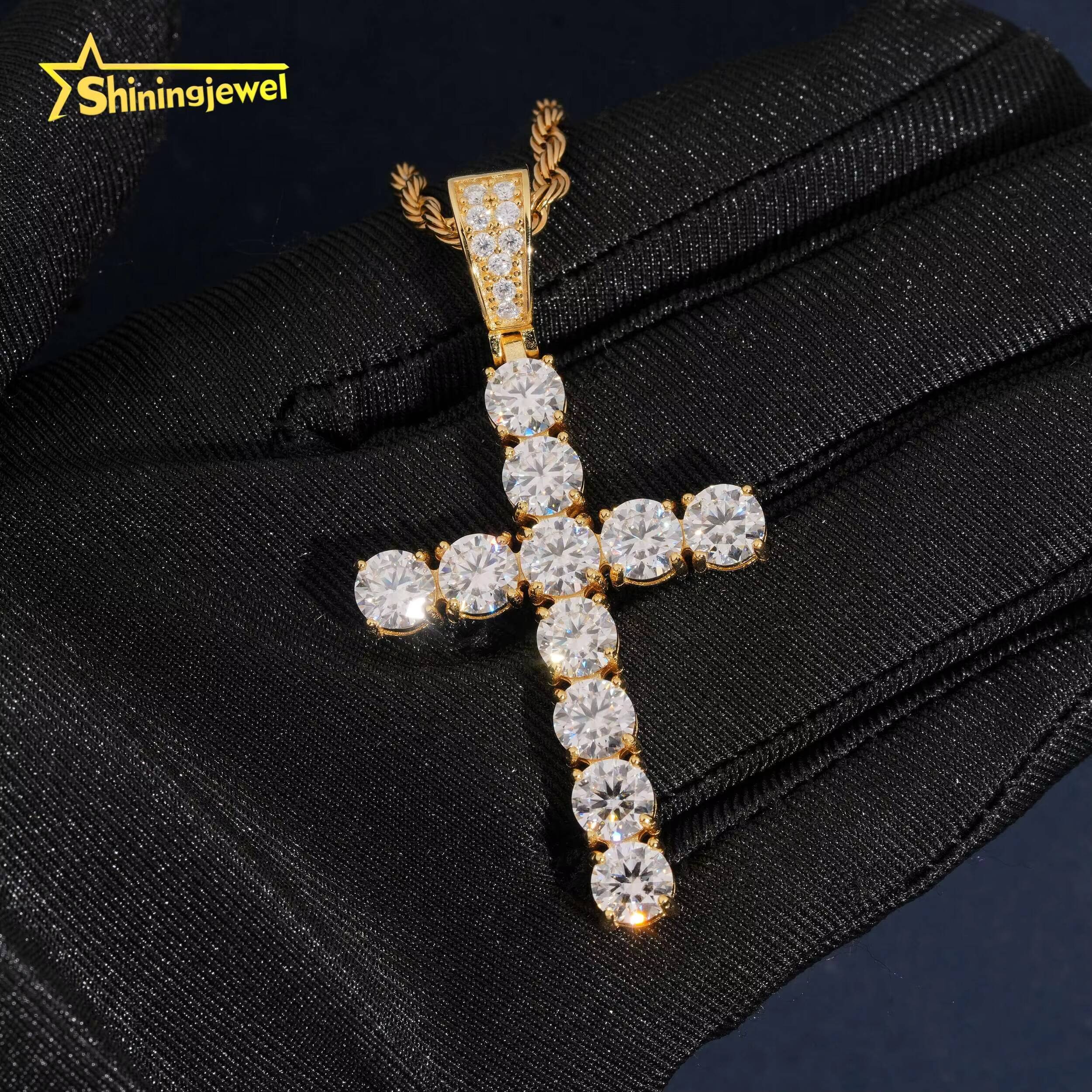 USA Warehouse Affordable Big Diamond 6mm Moissanite Cross Pendant Collection Hip Hop Iced Out Pendant Religious Jewelry