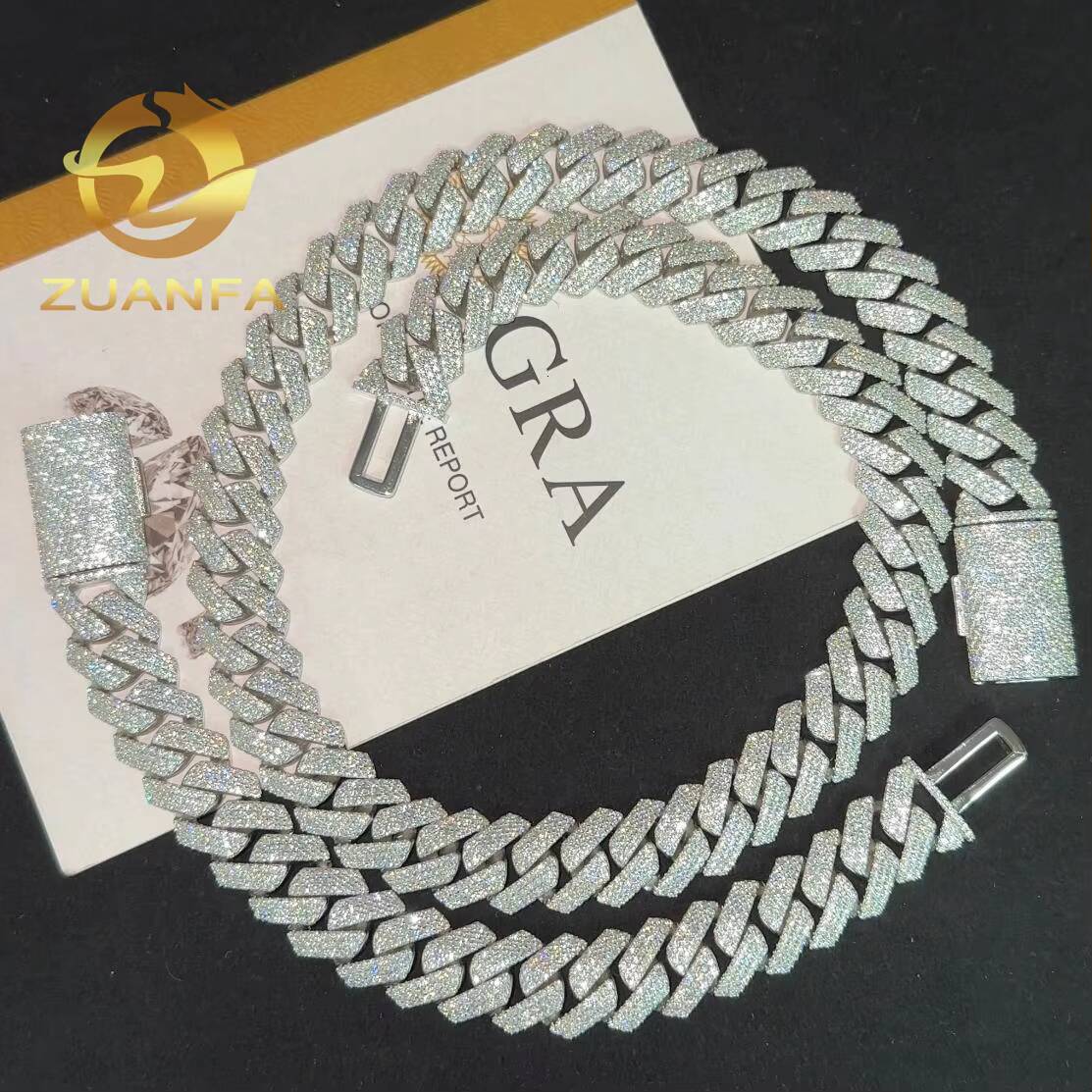 Instock Hip Hop Jewelry 15MM 3 Rows Moissanite Diamond Cuban Link Chain 925 Silver Iced Out Cuban Link Bracelet GRA Certificate