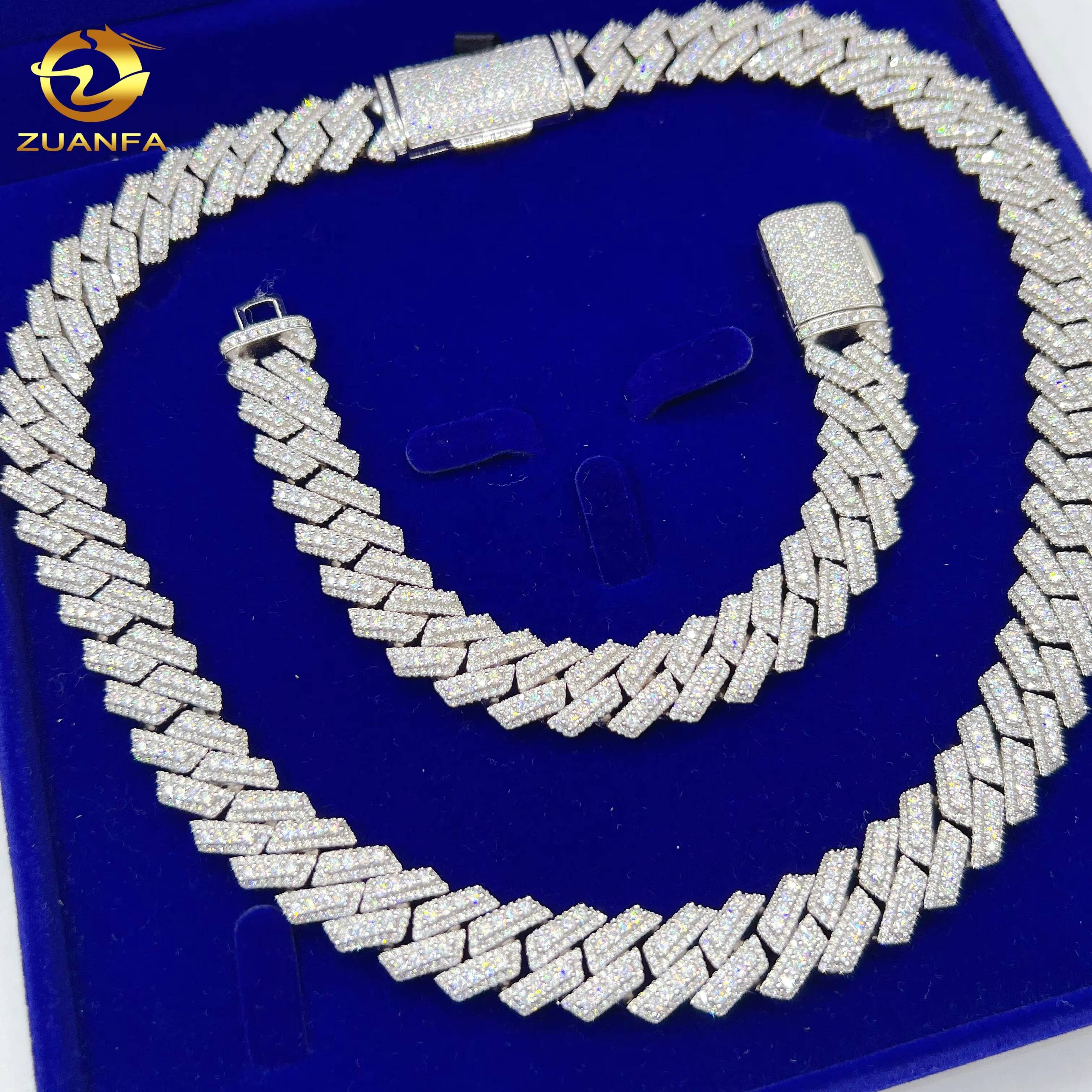 15mm Iced Out VVS Moissanite Jewelry Custom 925 Sterling Silver Custom Hip Hop Cuban Link Chain