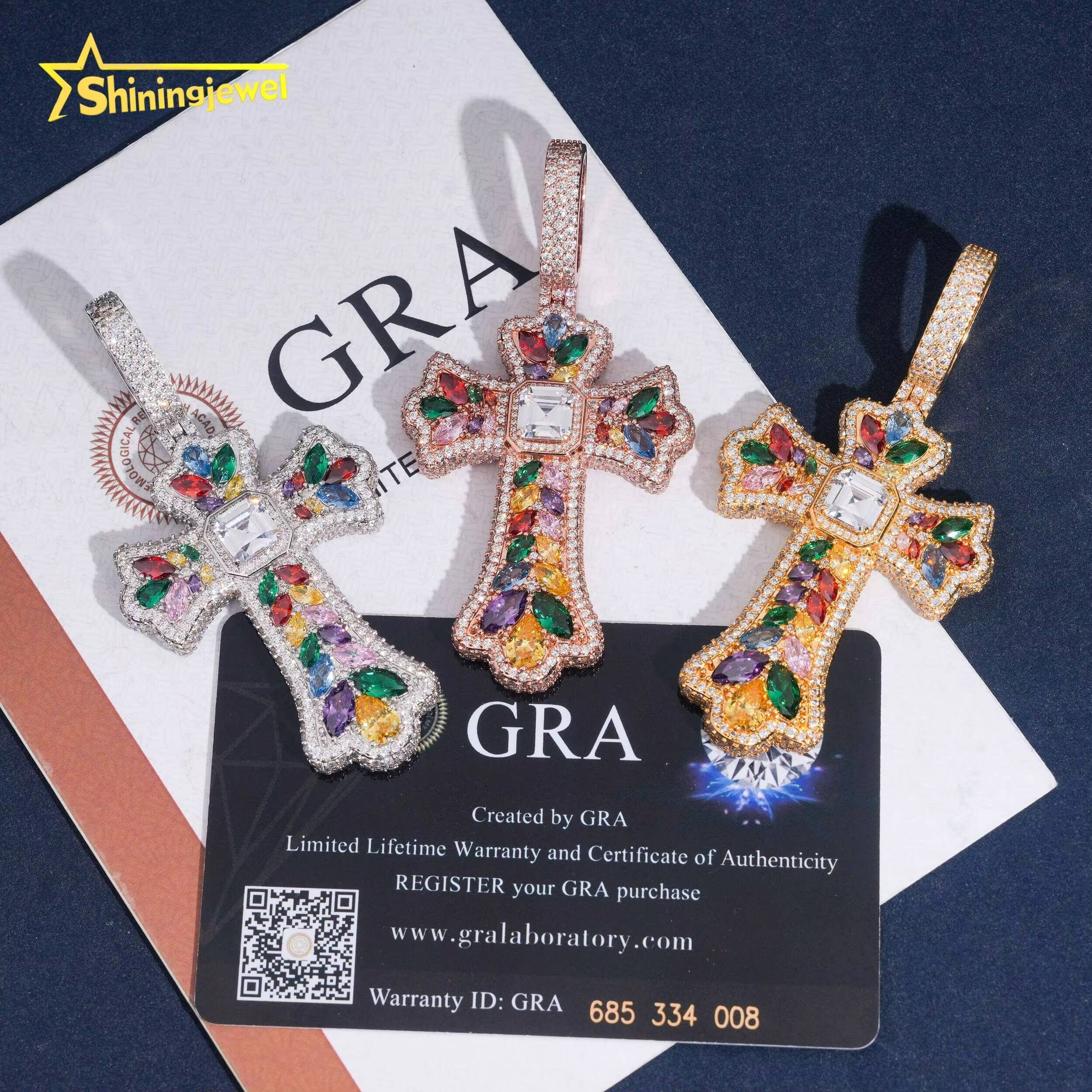 Luxury Colorful Multi Cutting Fashion Hip Hop Rapper Men Jewelry Pendant Brass 5A Moissanite Iced Out Moissanite Diamond Cross Pendant