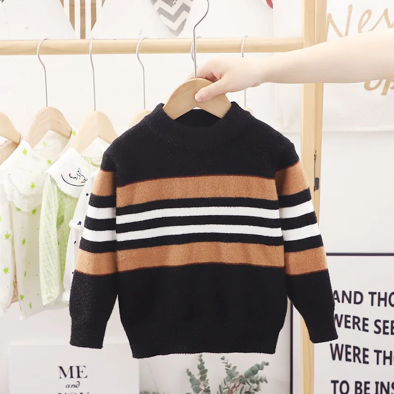 26 Years Autumn Winter Boys Sweater Stripe n Full Sleeve High Collar Knitting Shirt For Kids Children Handsome Knitwear 251027