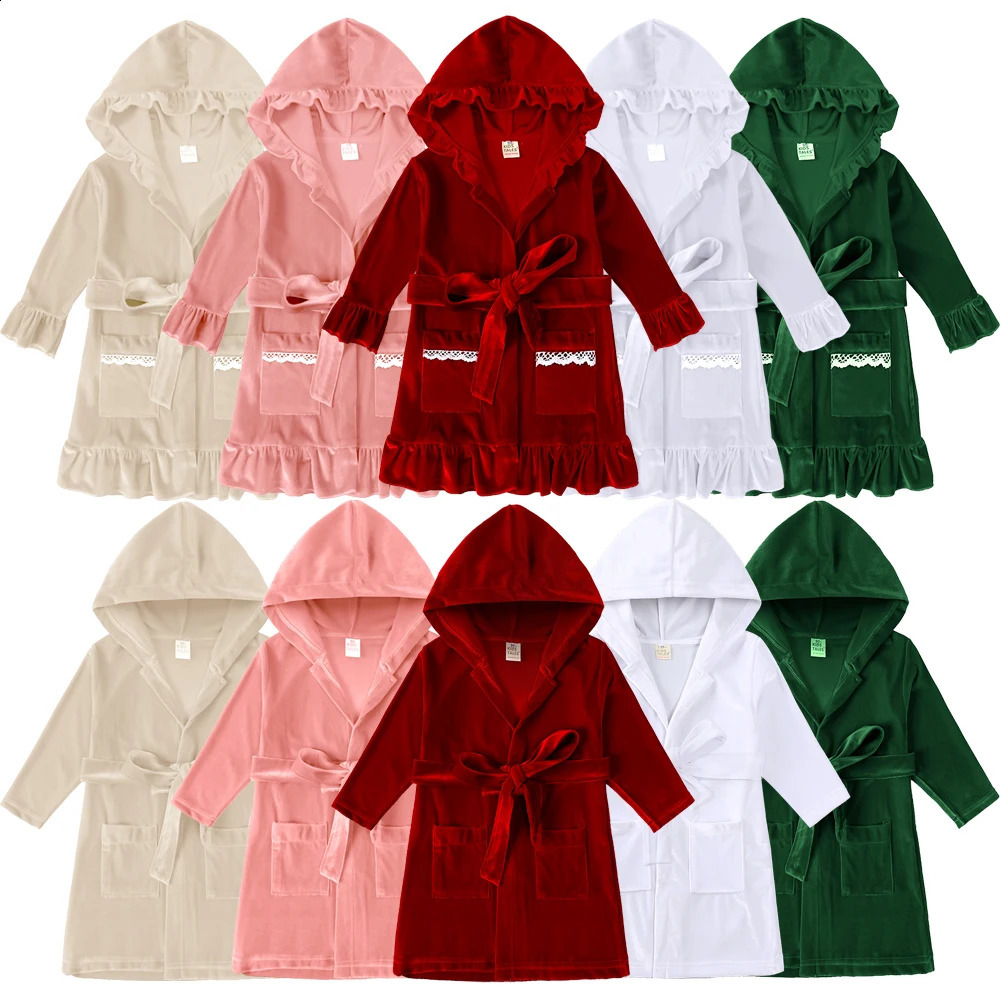 2025 Christmas Kids Costume Red Velvet Long Sleeve Pyjamas Sets Family Match Toddler Boy Girl Robes Dress Suit Xmas Gift Clothes 251027