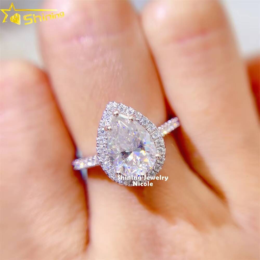New Arrivals Bling Fine Jewelry 18K 925 Silver VVS Moissanite Pear Shape Engagement Ring