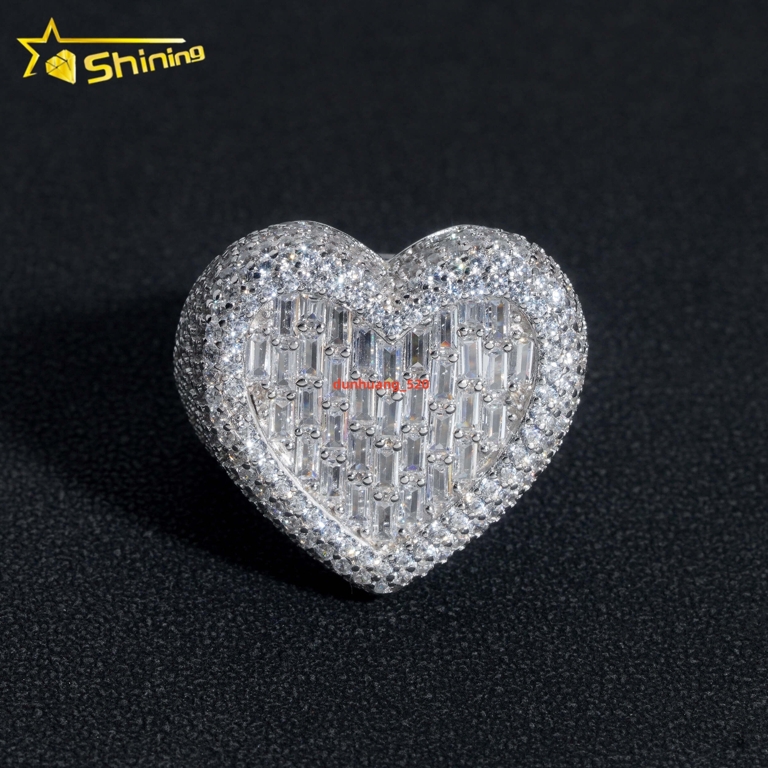 Fully Iced Out Pass Diamond Tester Top Quality Heart Style Moissanite Mens Hip Hop Rings