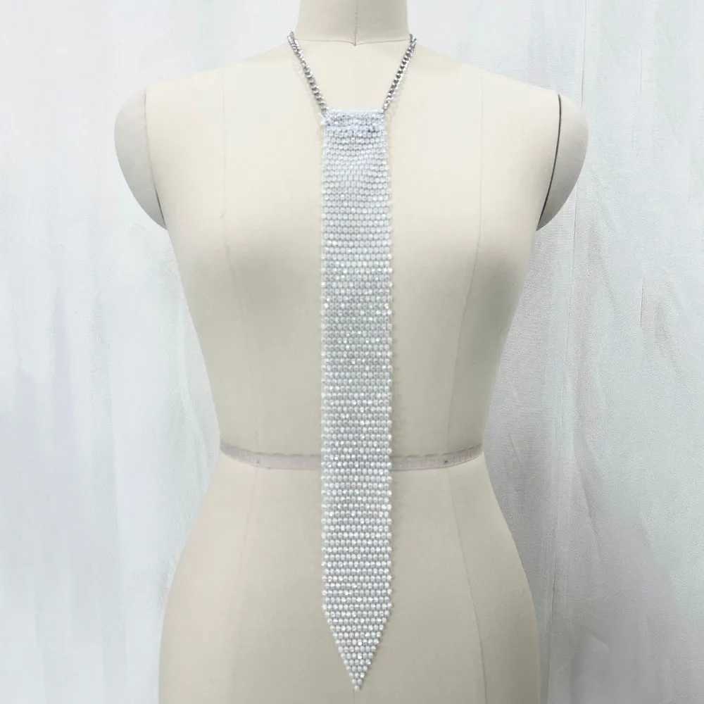Shiny Narrow Crystal Rhinestone Neck Tie Soft Adjustable Metal Sequin Necktie Gold Necklace Glitter Cravat PartyW251028