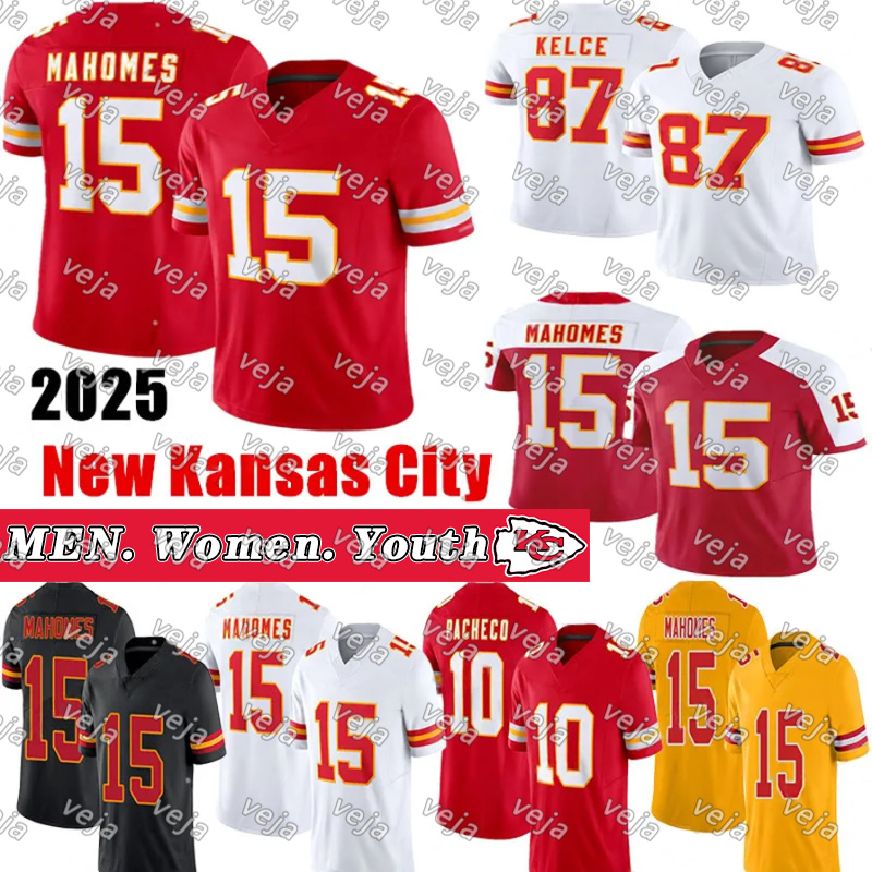 #15 Patrick Mahomes Football Jersey #87 Travis Kelce Rashee Rice Isiah Pacheco Chris Jones JuJu Smith-Schuster Minshew II Nick Bolton Xavier Worthy Josh Simmons jersey