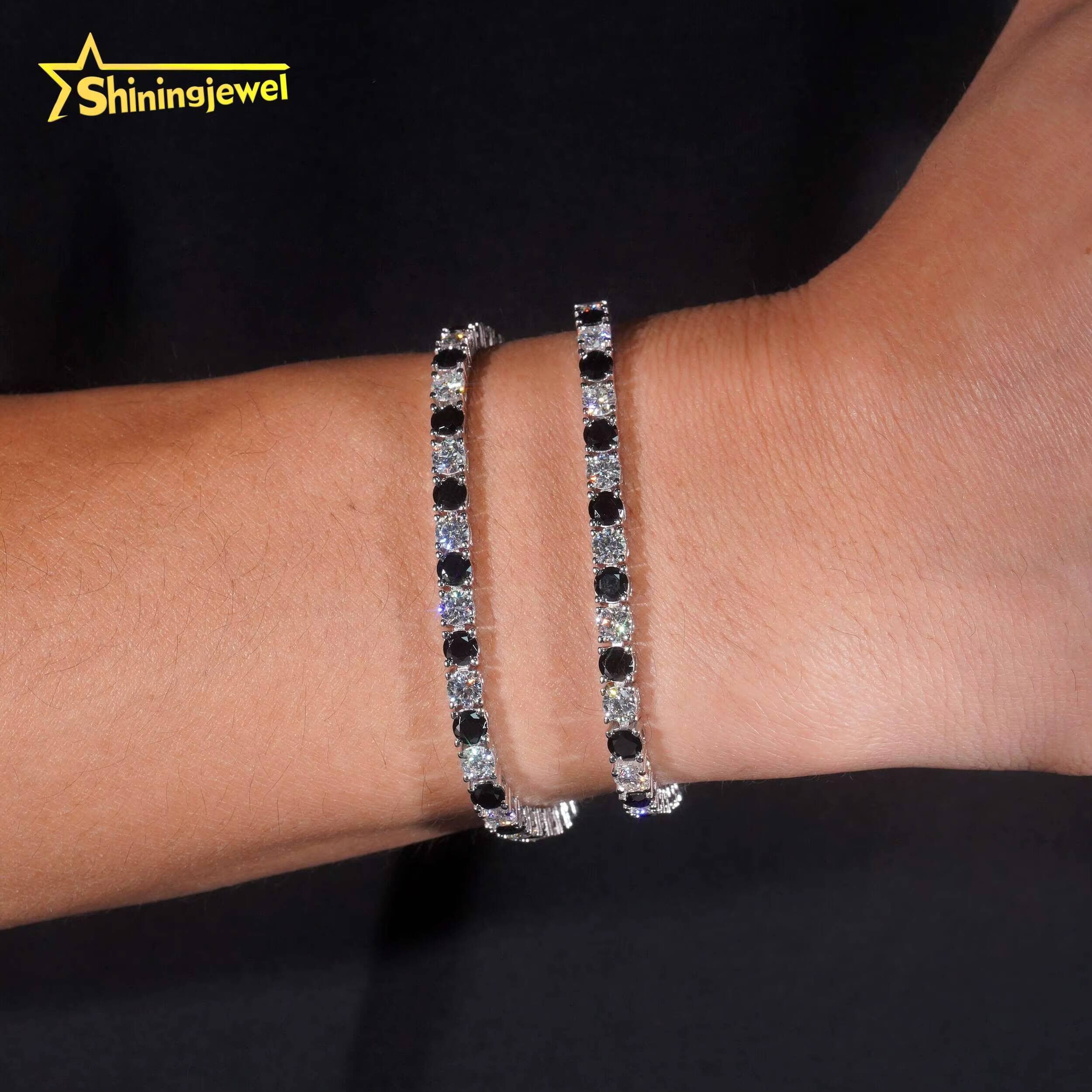 Iced Out Jewelry 4MM Black and White Moissanite Diamond Tennis Bracelet 925 Silver Hip Hop Tennis Bracelet