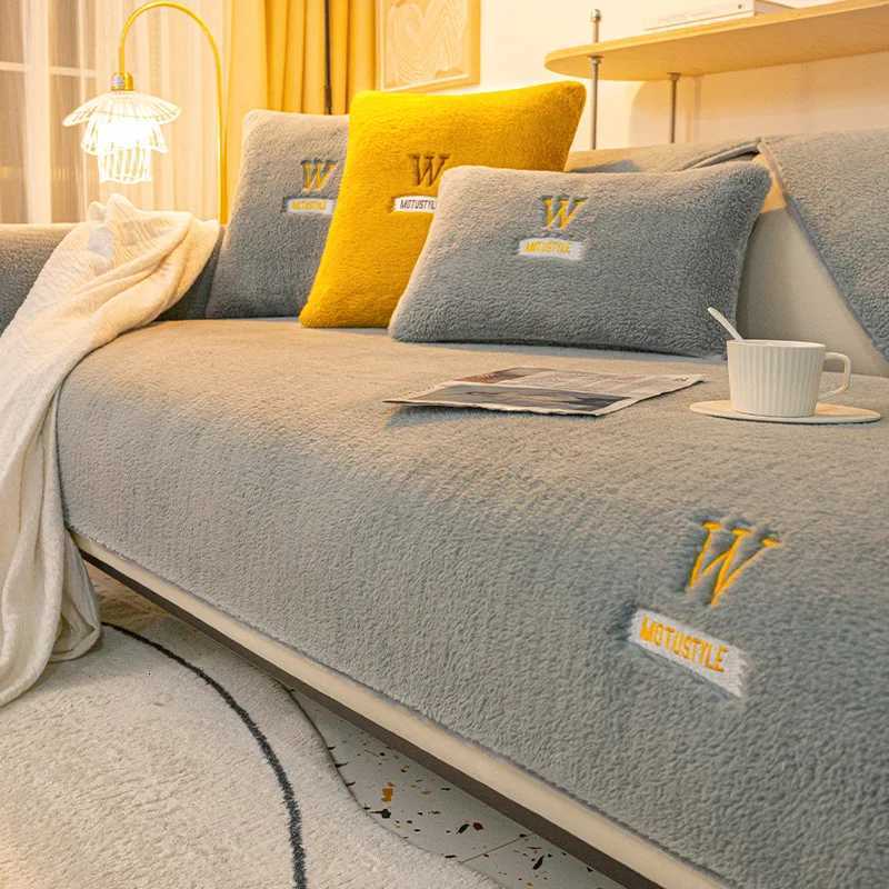 Nordic Sofa Cover Antiskid Thickened Plush Cushion Warm Cover Simple Imitation Cashmere Sofa Towel Cushion Cover For Leather C251028