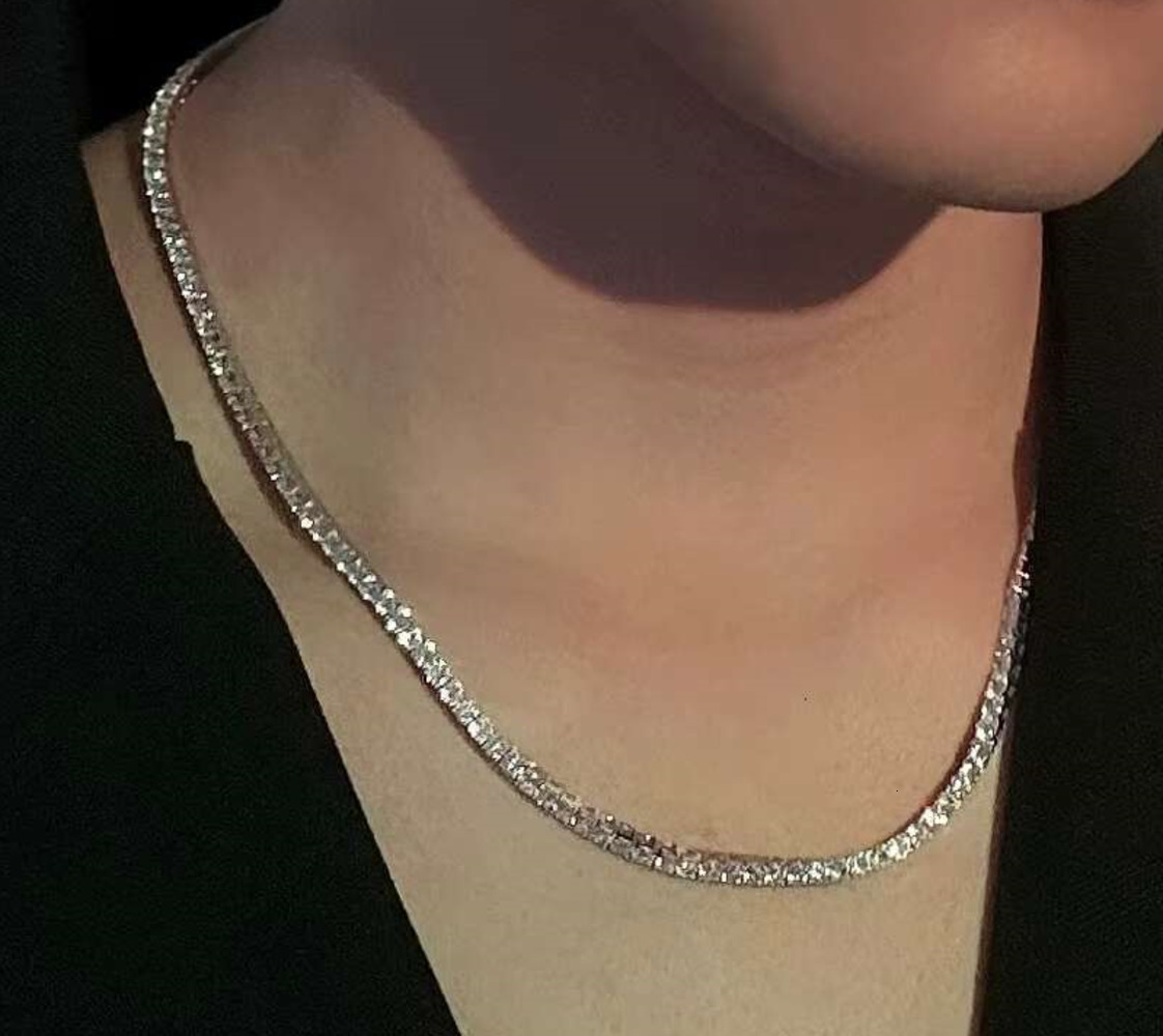 Pass Diamond Tester with GRA 925 Silver Ice Out Moissanite Tennis Necklace Vvs D Color Moissanite Tennis Chain for Men