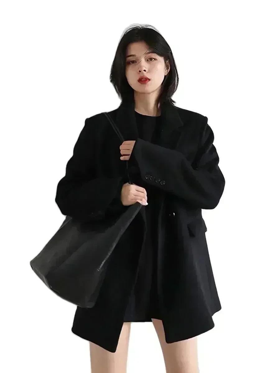 CHIC VEN Autumn Winter Korean Women Woolen Blazer Cotton Lining Thick Warm Jacket Solid Color Coat Female Woman Office Lady Tops 251023