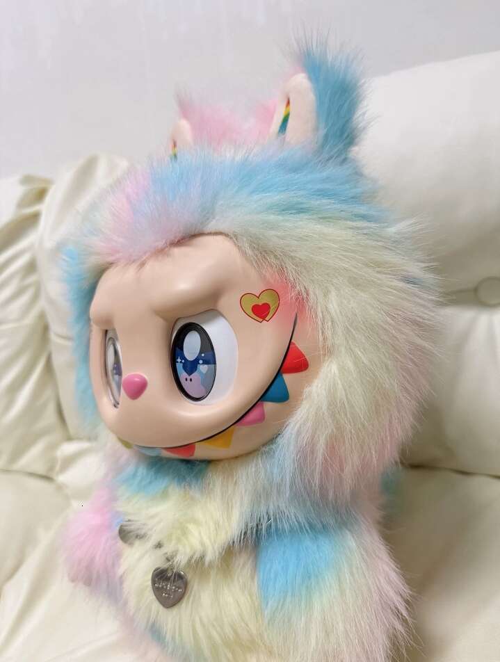 High Quality 38Cm Labubu Custom Edition Rainbow Sweetheart Mediumsized Zimomo Secondary Creation Customized Vinyl Plush Doll Birthday Gifts