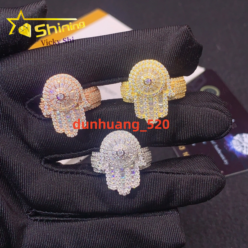Fine Jewelry New Design 925 Sterling Silver Hamsa Style Moissanite Ring Custom Iced Out Men Hip Hop Rings