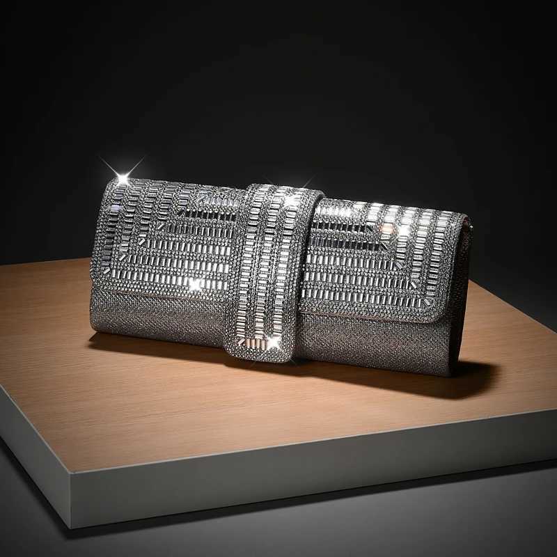 Womens Clutch Purse Silver Rhinestone Sparkling Crystal Evening Handbag Handmade Bridal Wedding Party Prom Handbags H251027