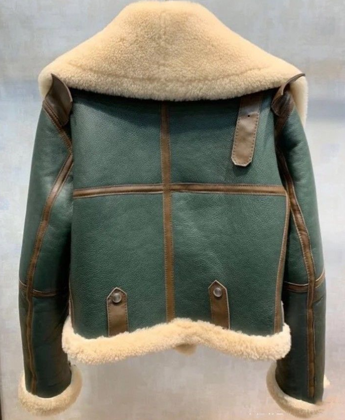 Women's Motorcycle Coat Green Stitching Large Lapel Padded Short Fur One Sheep Shearing Coat Patchwork Thick Faux Luxury Biker Belt Fur Jacket Wi