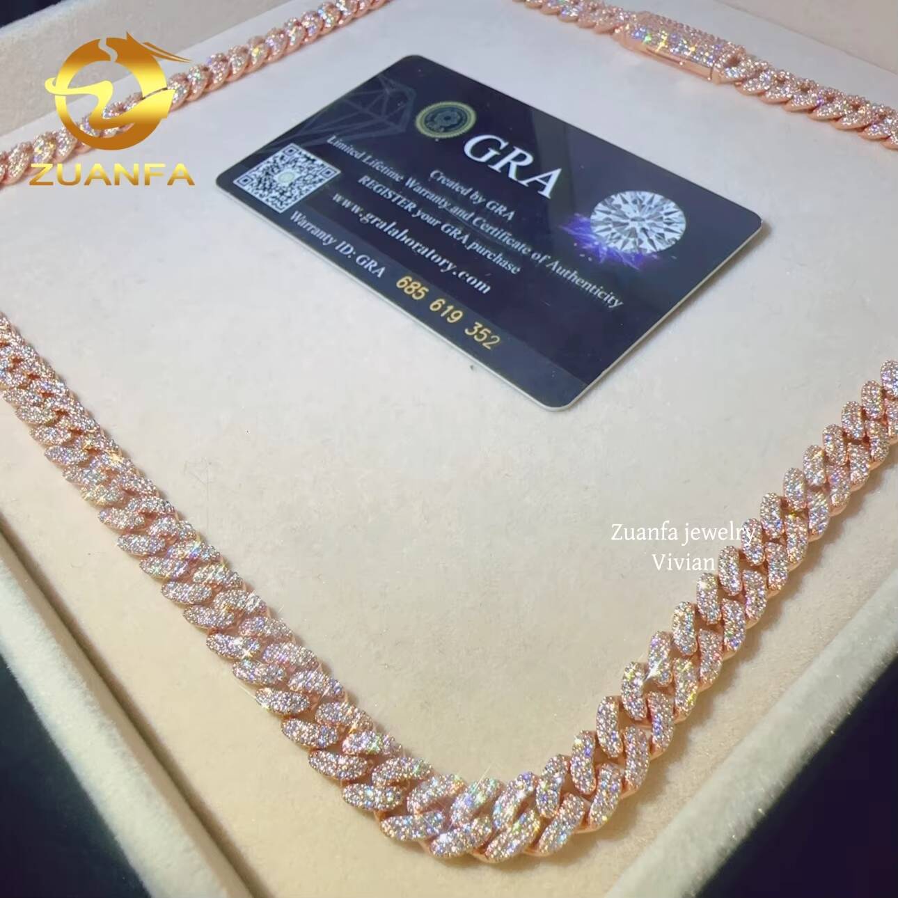 Fashion Luxury 8MM VVS Moissanite Diamond Sterling Silver 925 Cuban Link Moissanite Iced Out Necklace