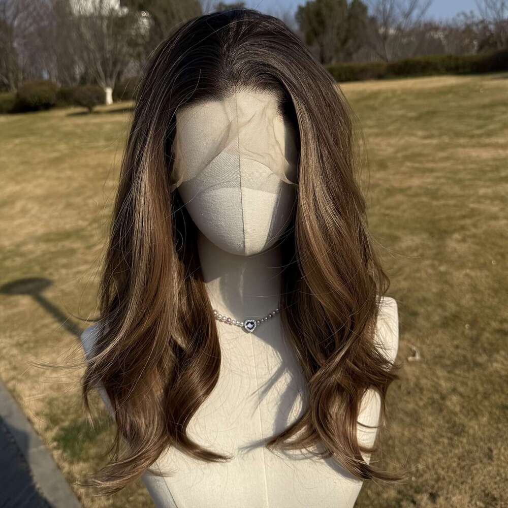 22-Inch Brown Attractive Synthetic Lace Front Wig-High-Definition Transparent 13X4 Front, Non-Adhesive, Pre-Combed Hair Line-Ideal Fashionable Women G