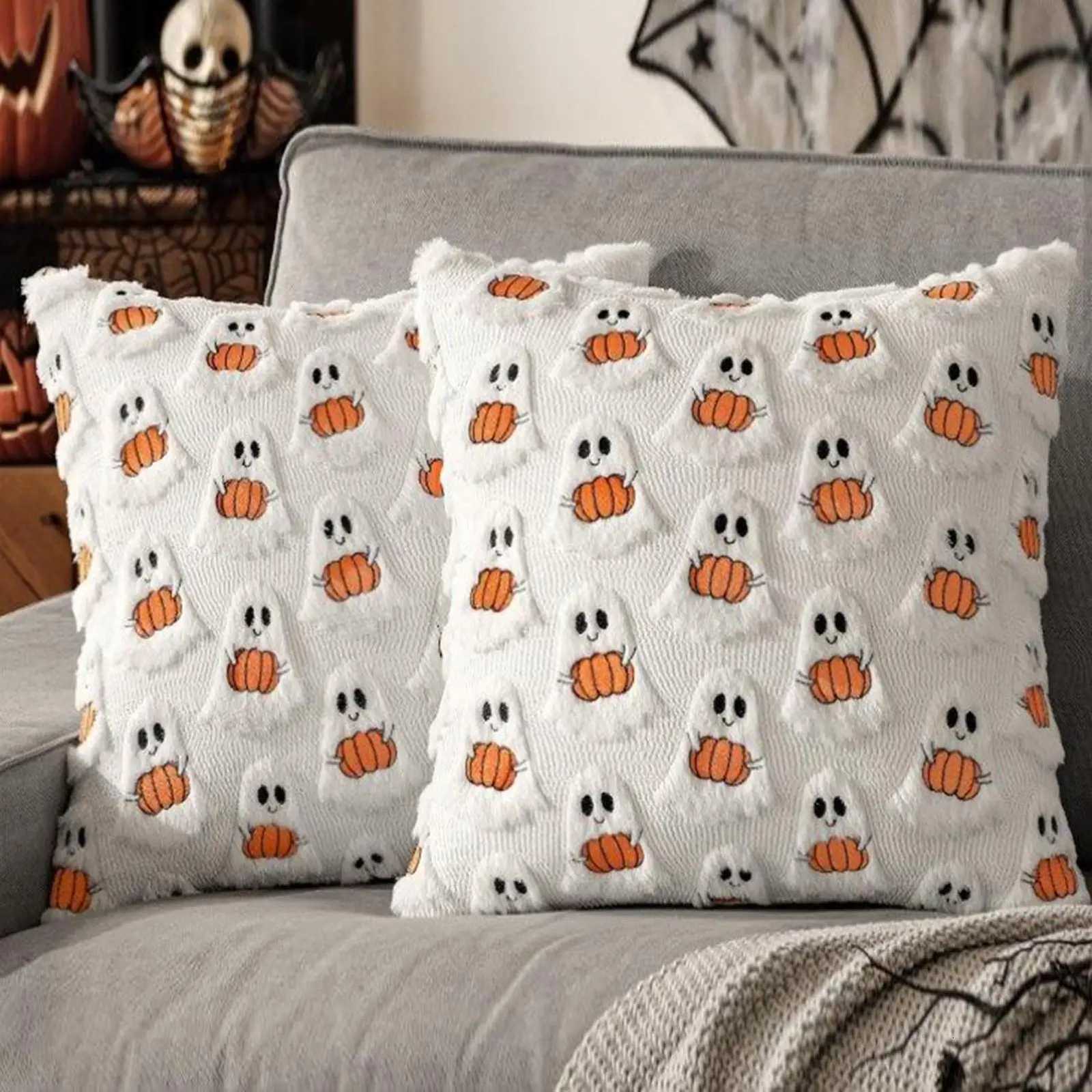 Pillow Case 2Pcs Halloween Decoration Throw Cover Pumpkin Ghost Quilting Plush Autumn Thanksgiving Harvest Home Living Room Decor C251028