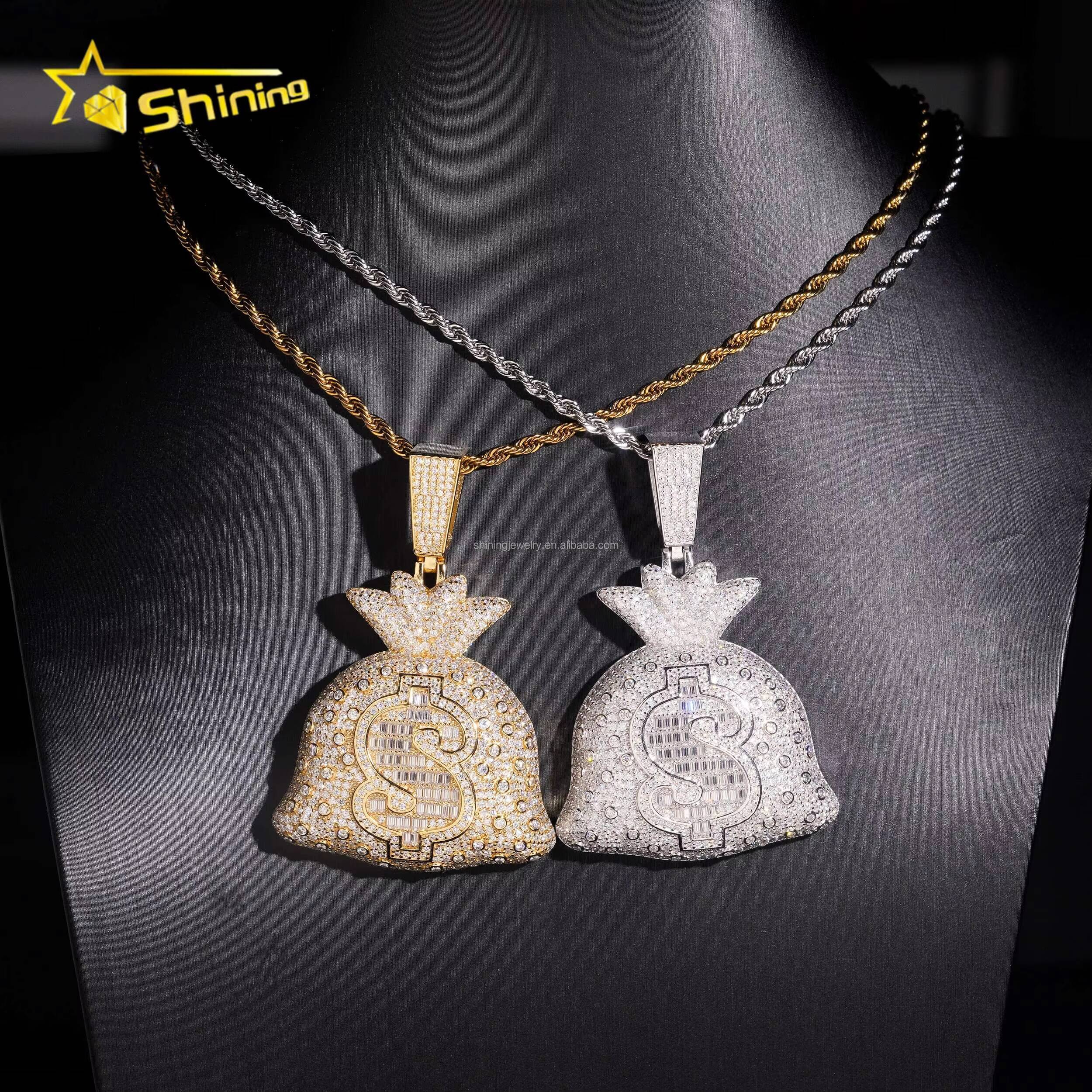 Bulk Stock Wholesale Price Hip Hop Stylish Rapper Jewelry D VVS1 Moissanite Diamond S925 Silver Iced Out US Dollars Pendant