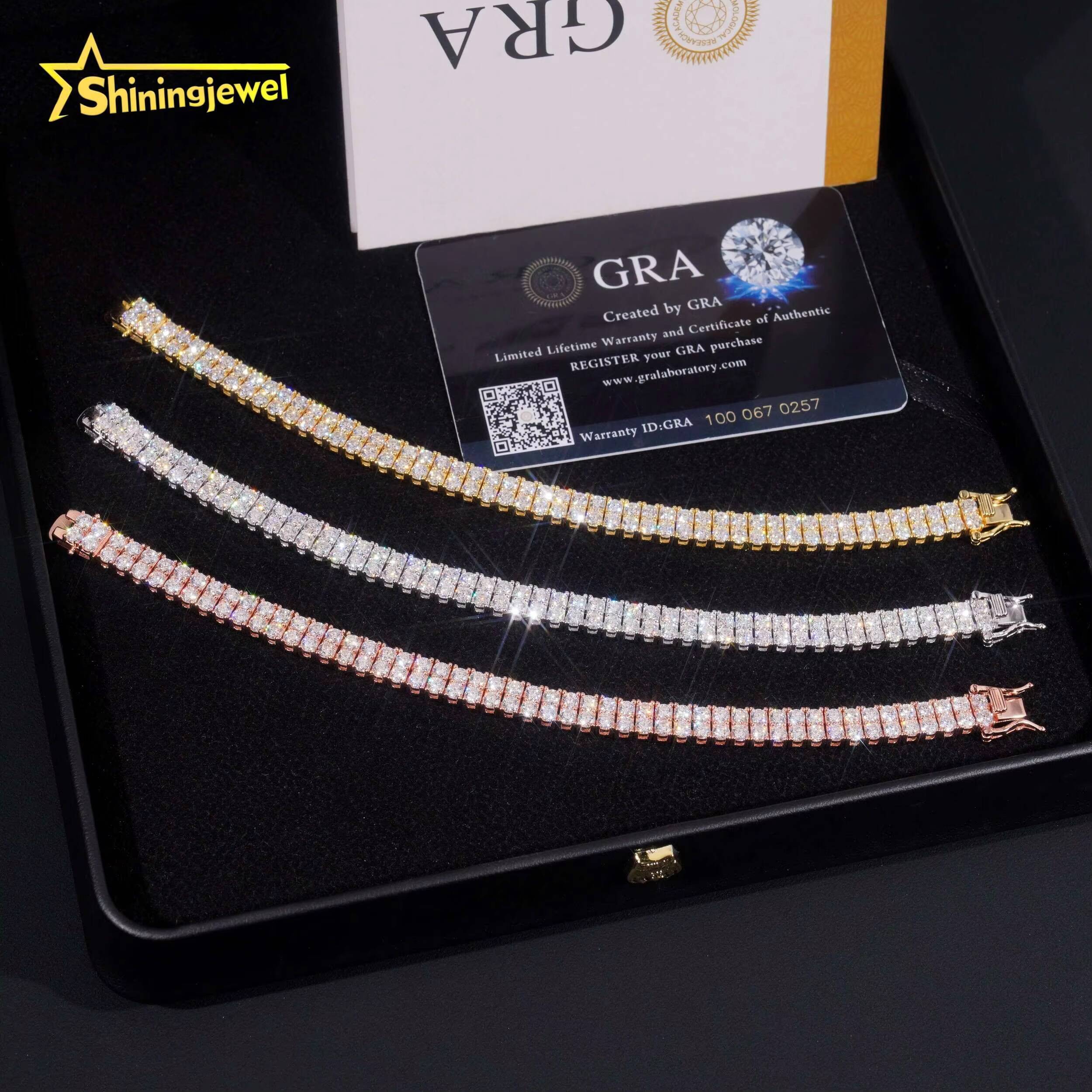 2rows VVS GRA Moissanite Tennis Bracelet Sterling Silver 925 Luxury Gold Plated Moissanite Hip Hop Tennis Chain Jewelry
