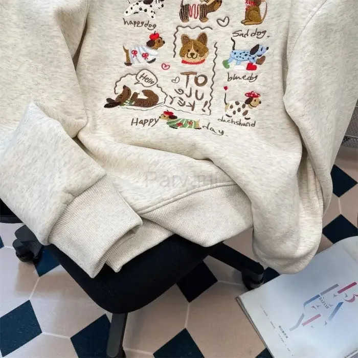 Sanrio Versatile Hooded Sweatshirt 2025 Autumn Winter Thickened Cotton Male Female American Sausage Dog Embroidery New Hot Sale Outerwe L251028