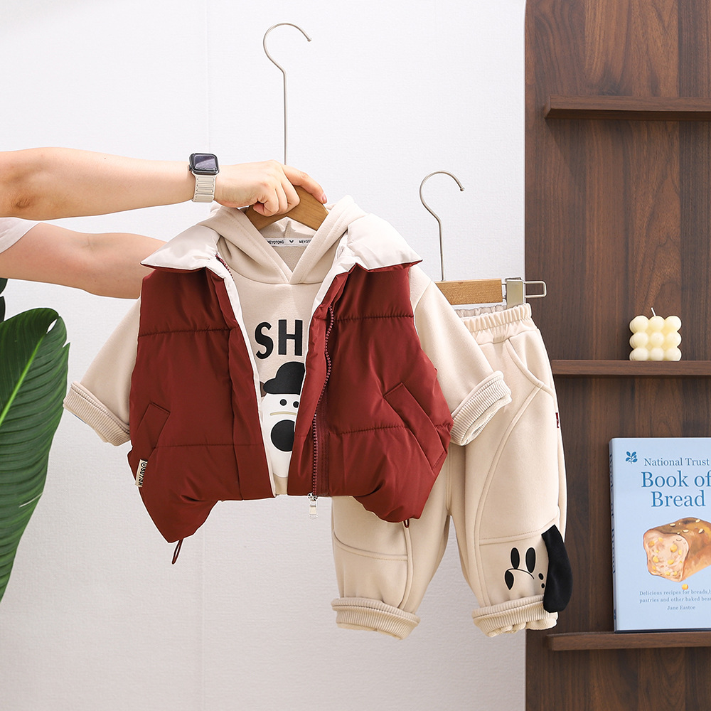 Free Shipping 2025 Boys Winter 3-Piece Set, Thickened 3D Dog Vest Outfit, Warm Thermal Clothing for Toddler & Infant