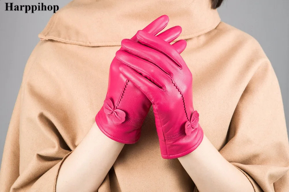 2025 womens genuine leather gloves red sheepskin gloves autumn and winter fashion female windproof gloves 251027