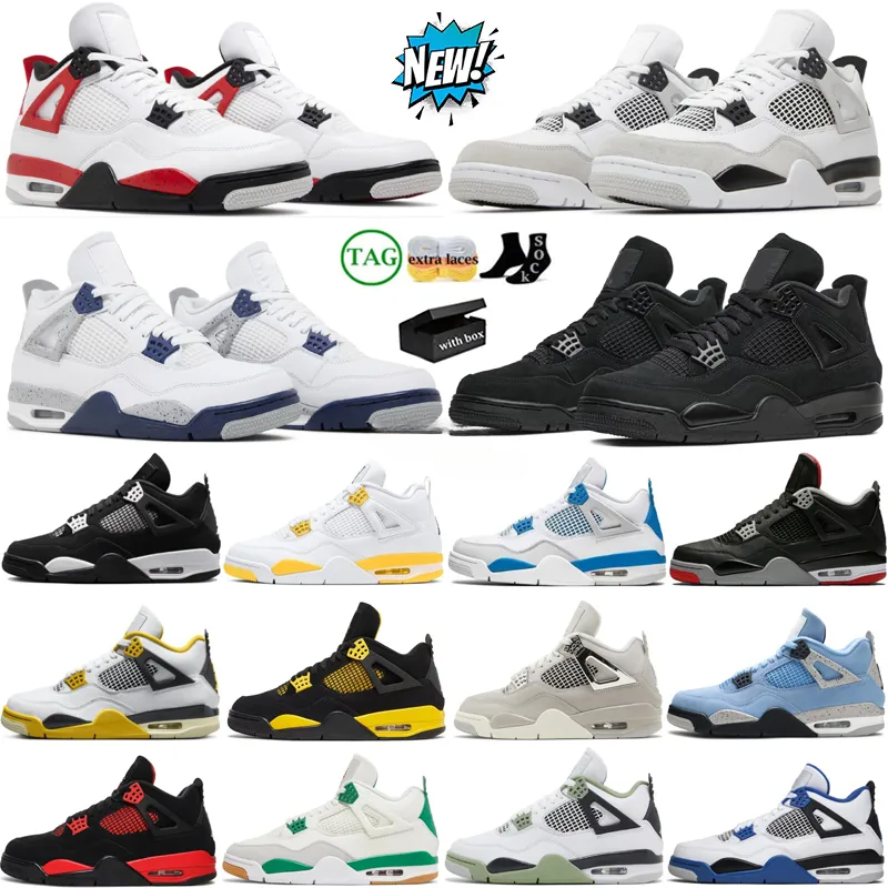 With Box 4 4s Basketball shoes for men women Vivid Sulfur Bred Reimagined Military Black Cat Sail Red Cement Yellow Thunder White Cool Grey Blue University