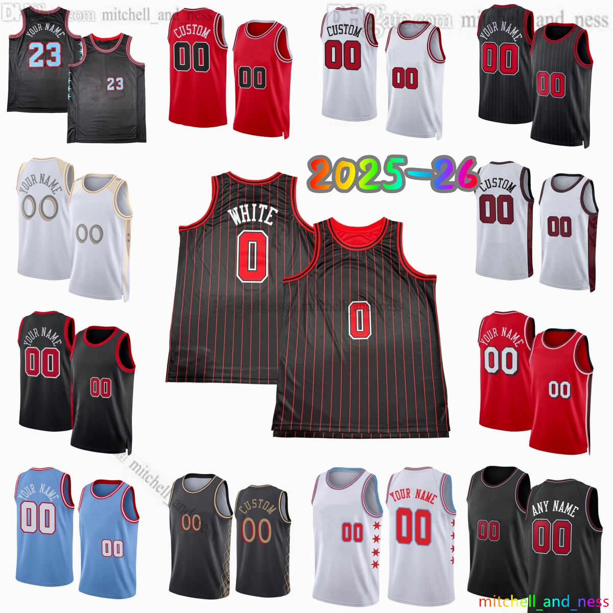Custom 2025-26 New 9 Nikola Vucevic Printed Basketball Jersey 0 White 3 Josh Giddey 11 Ayo Dosunmu 30 Tre Jones 13 Kevin Huerter 44 Patrick Williams Jerseys Shorts