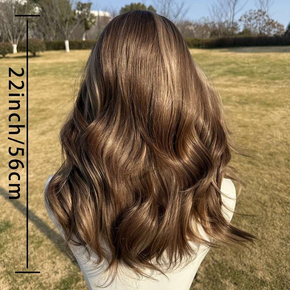 22-Inch Brown Attractive Synthetic Lace Front Wig-High-Definition Transparent 13X4 Front, Non-Adhesive, Pre-Combed Hair Line-Ideal Fashionable Women G