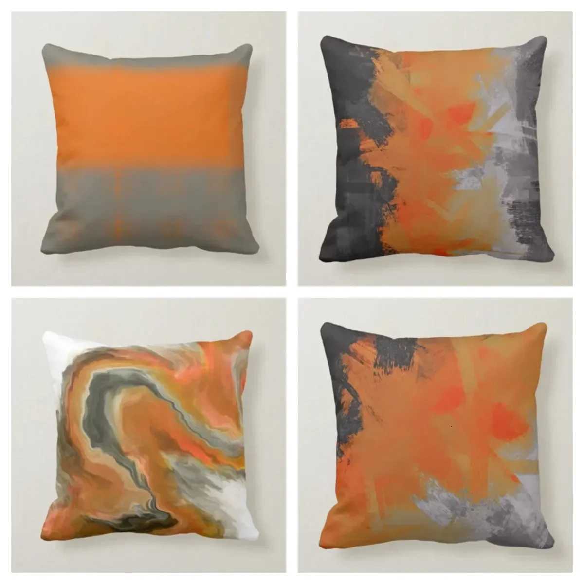 Pillow Case Orange Black Grey Fluid Abstract Art throw cover with short plush print for living room sofa decoration cushion cover C251028
