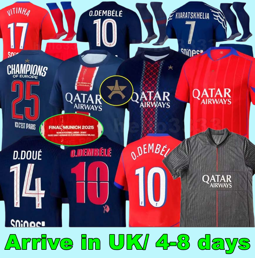 25 26 O.DEMBELE D.DOUE soccer jerseys ZABARNYI HAKIMI KVARATSKHELIA JOAO NEVES BARCOLA hommes enfants Gk 2025 2026 football shirts men kids kit maillot de foot