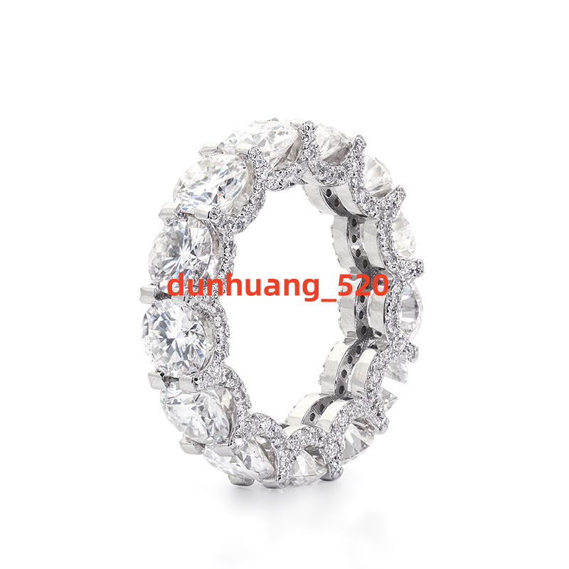 Charming Hip Hop Rings 55mm 925 Silver Moissanite Pave Eternity Wedding Band Rings