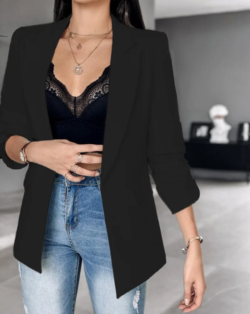 Denim Jacket for Women Autumn Winter Long Sleeves Turn Down Collar Thin Outwear Suit Tops Slim Womens Commuting Vest 251015