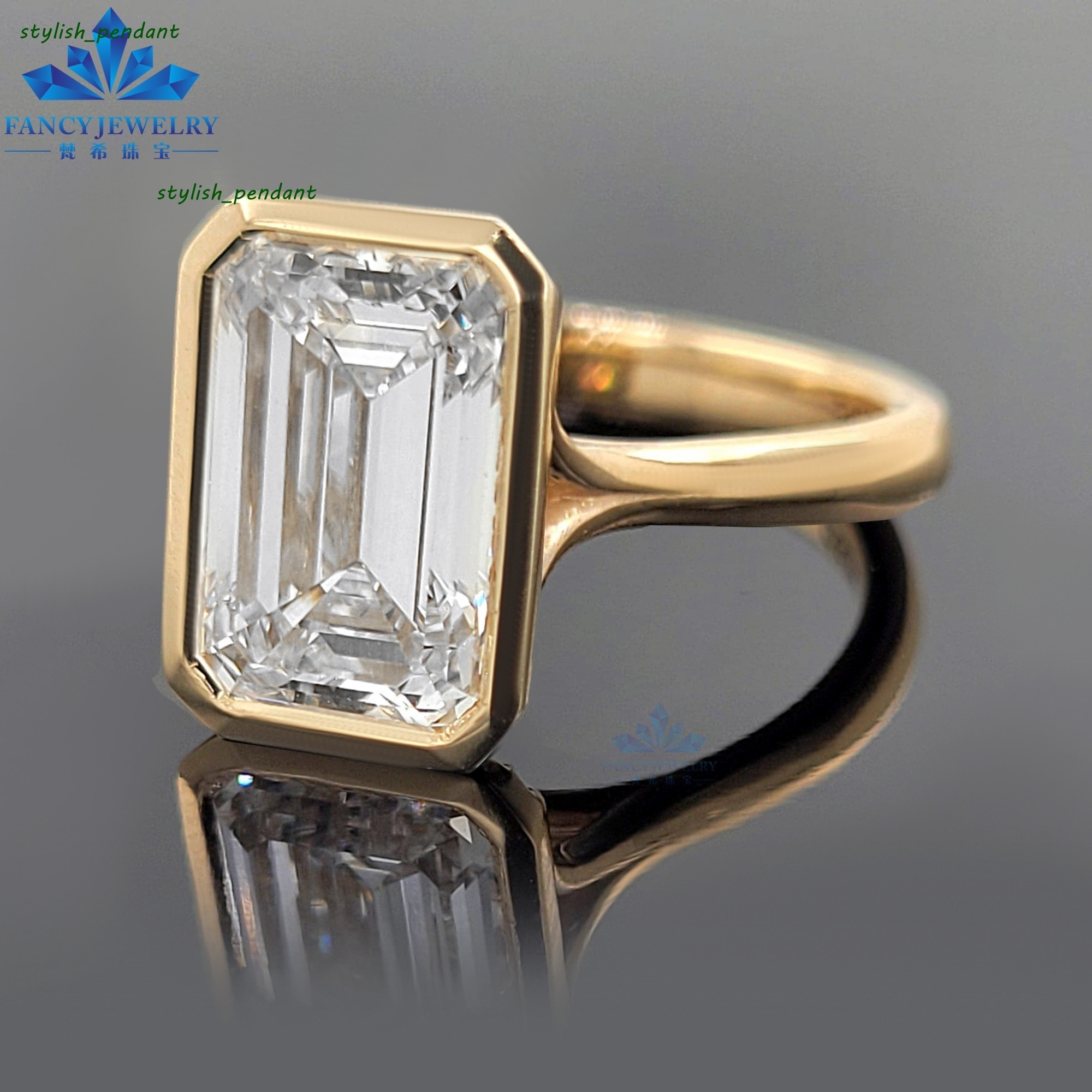 IGI GIA Bezel Set 1CT 2CT 3CT 4CT 5CT Emerald Cut LAB Grown Diamond Wedding Ring 14K Yellow Gold Fine Jewelry Rings for Her