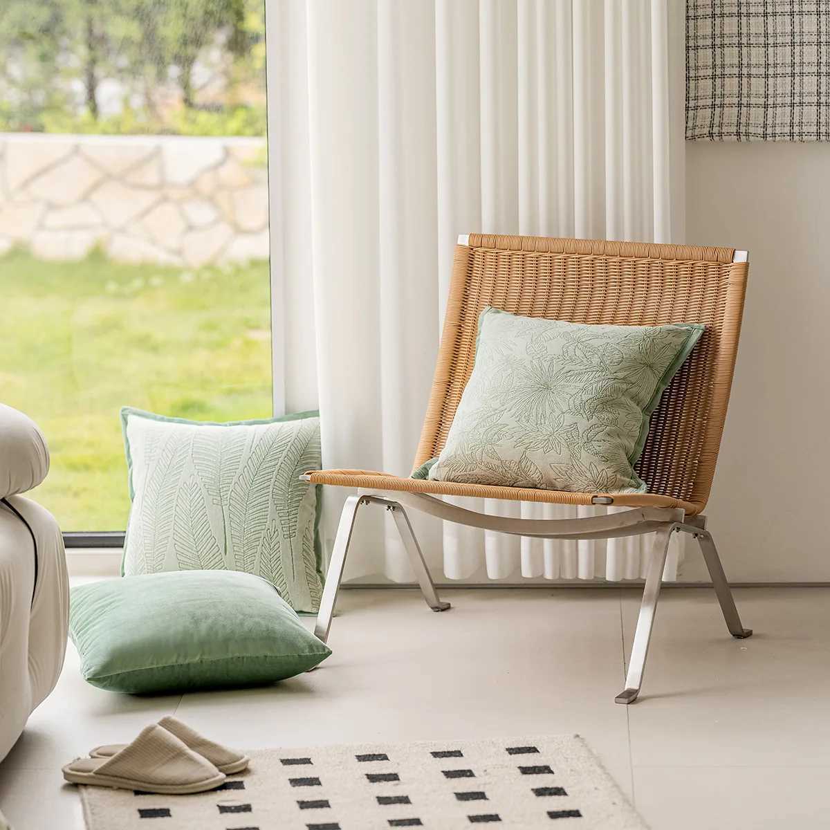 Pillow Case Light Luxury French Covers Decorative Green Plant Jacquard Cushion Cover Home Decor Living Room Decoration cases C251028