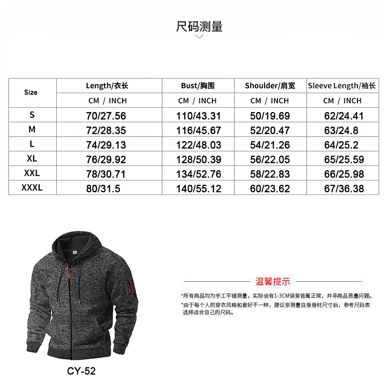 Men's Hoodie Heavyweight Fleece Lined Cation Fabric Workwear Style Zip Up Hooded Sweatshirt Winter Warm Sports Pullover Casual Jacket European Si