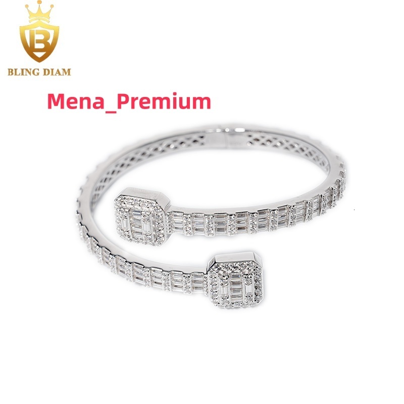 Fine Fashion Jewelry 6mm Open Square Bracelet 925 Sliver Iced Out Baguette Moissanite Cuban Link Bracelets