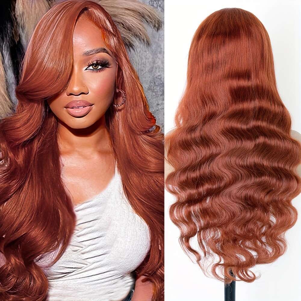 350 Ginger Body Wave Brazilian Human Wig - 13X4 Transparent Lace Front With Pre-Plucked Hairline Base 100% Remy Hair 180% Density Voluminous Waves Nat