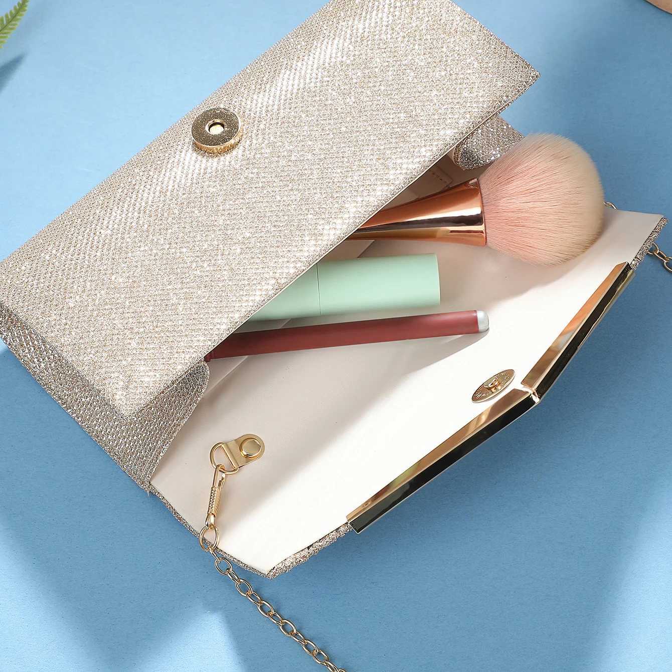 Womens Glitter Pleated Party Handbag Shiny Evening Clutch Bag for Daily Dress And Wedding Dress Occasions H251027