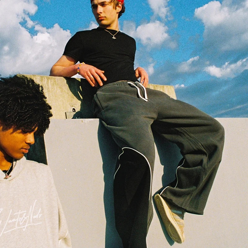 Trendy Letter Embroidery Patchwork Sweatpants Elastic American Sports for Men And Women 251027