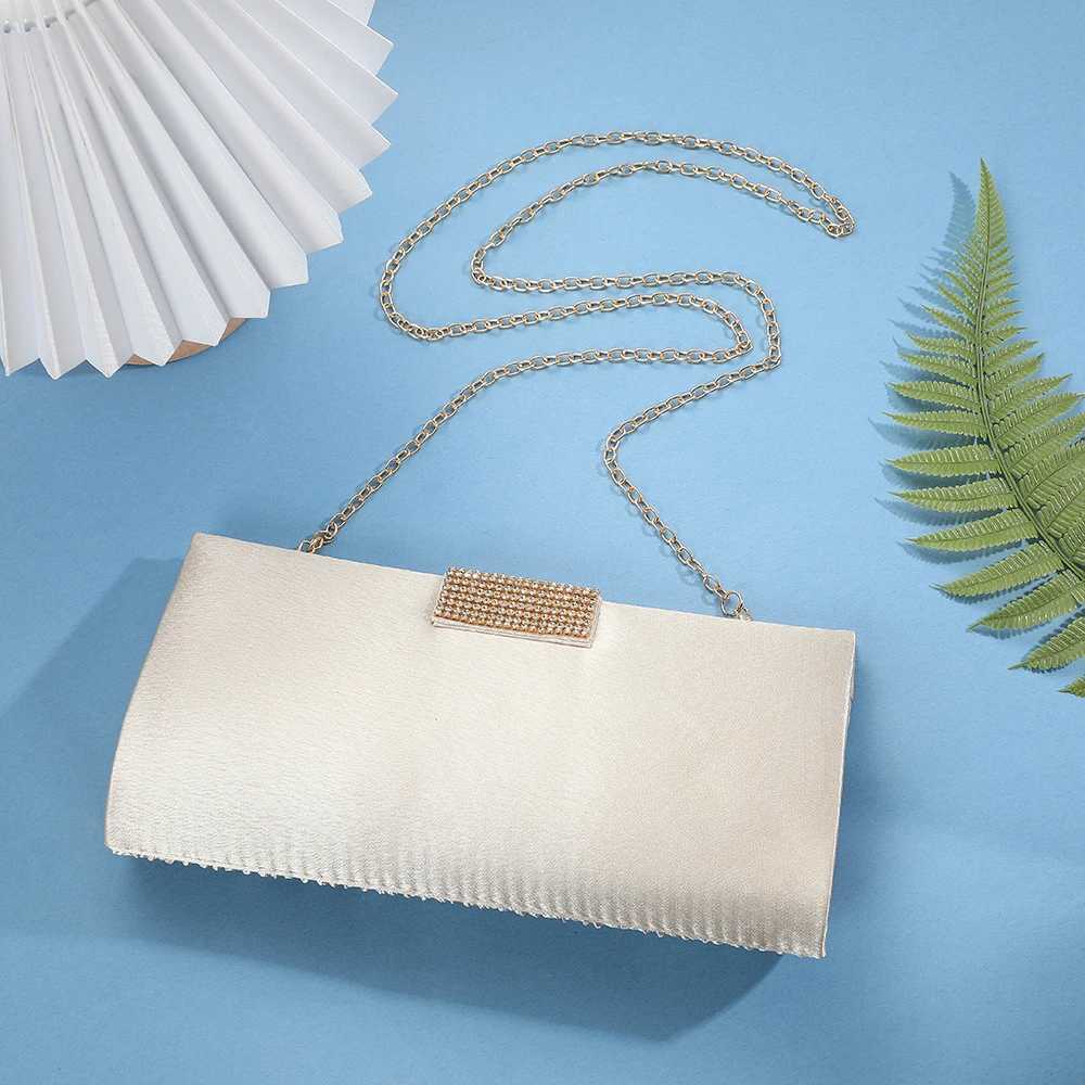 Popular Satin Clutch Bags Bridal Wedding Purse Shiny Pleated Crossbody Shoulder Handbag Rhinestone Evening Bags For Party H251027