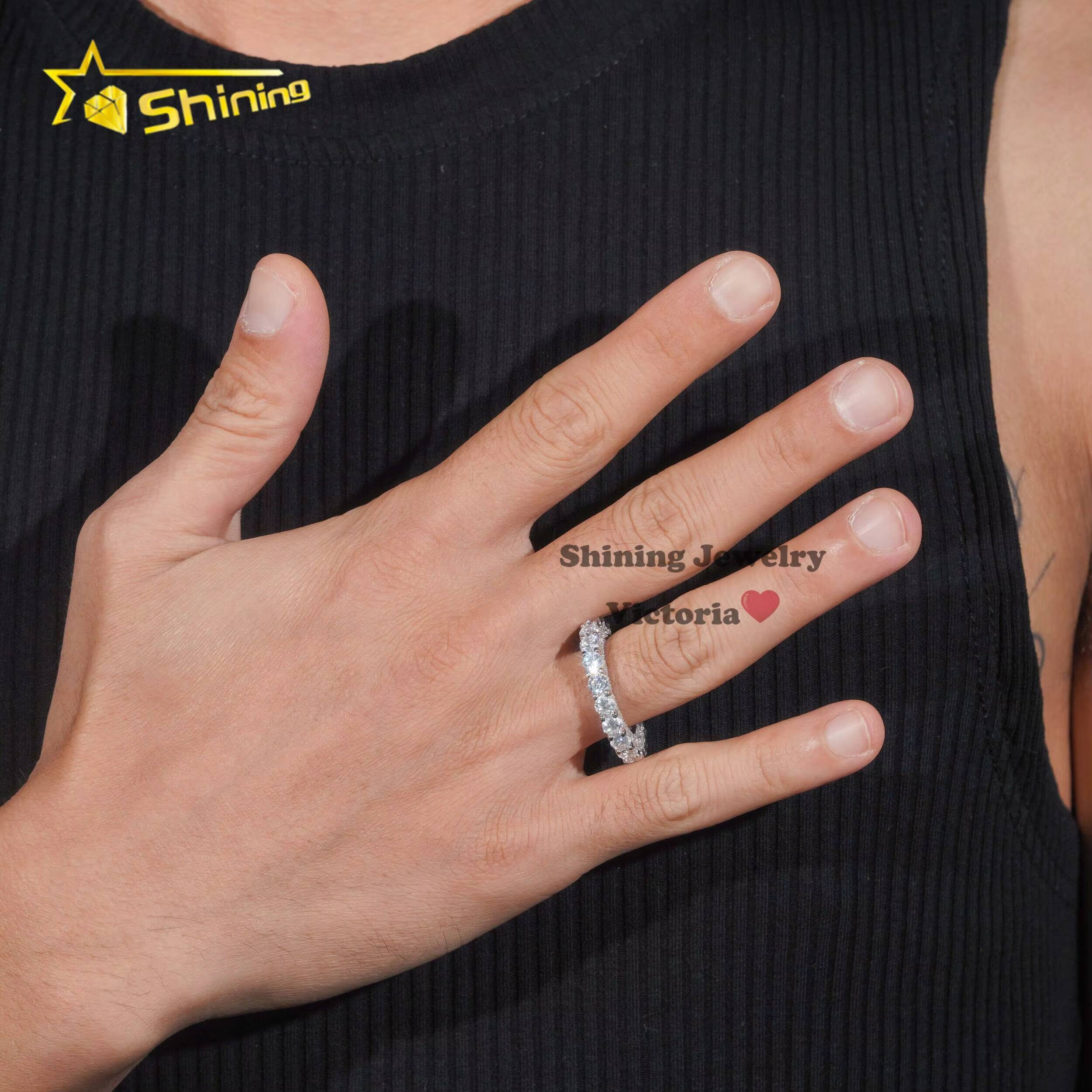 Charms Fine Jewelry Rapper Style 10K Real Gold VVS Moissanite Diamond 4MM Eternity Band Ring