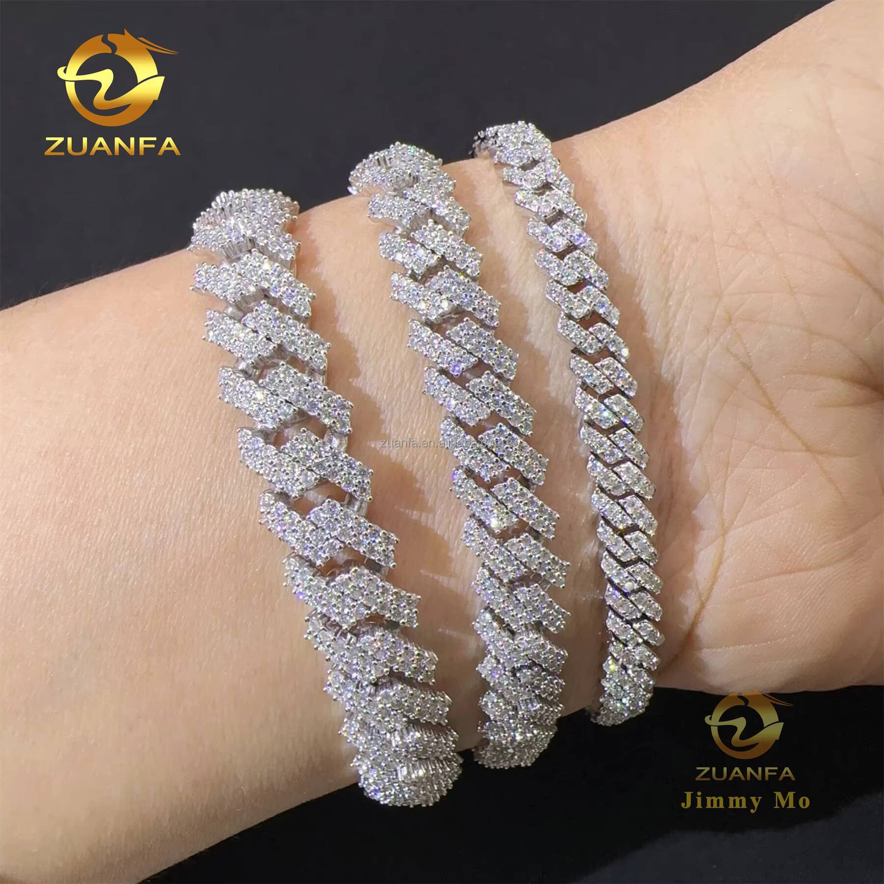 Bulk Stock 5mm 8mm 10mm FL Moissanite Diamond Hip Hop Jewelry 925 Sterling Silver Prong Setting Square Cuban Link Bracelet Men