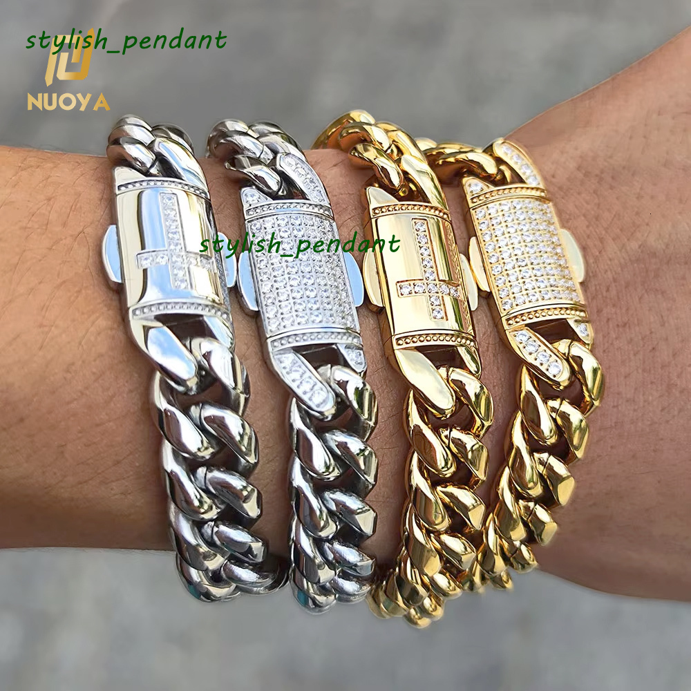 Hip Hop Chain Mens Gold Bracelets 18k Gold Plated Chain Miami Stainless Steel Cuban Bracelets Fine Jewelry Wholesale
