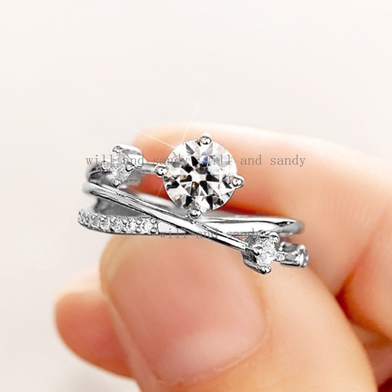 Luxury Jewelry Designers Ring 925 Sterling Silver Multi Layered Zircon Luxury Rings Jewellery Crossover Promise Engagement Ring for Women CZ Stackable band