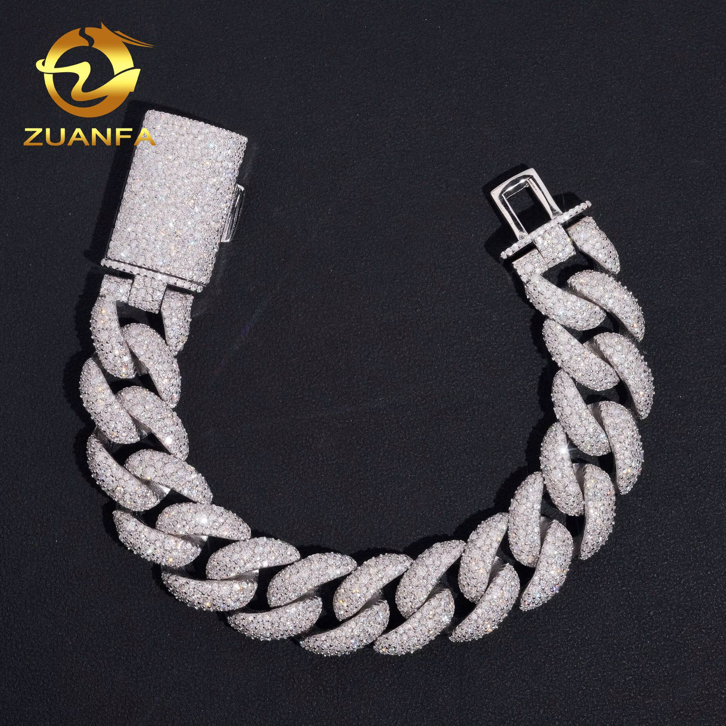 18mm Mosaic Set Moissanite Pass Diamond Test Cuban Chain Gold Plated 925 Sterling Silver Hip Hop Iced Out Cuban Link